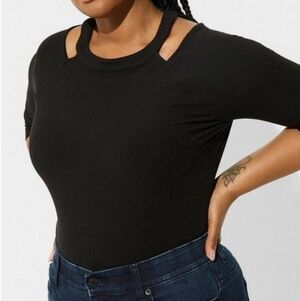 🆕️ BLACK FITTED SUPER SOFT RIB GODDESS CUTOUT LONG SLEEVE TEE